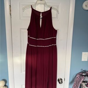 Oleg Cassini Burgundy Maxi Dress with Silver Accents